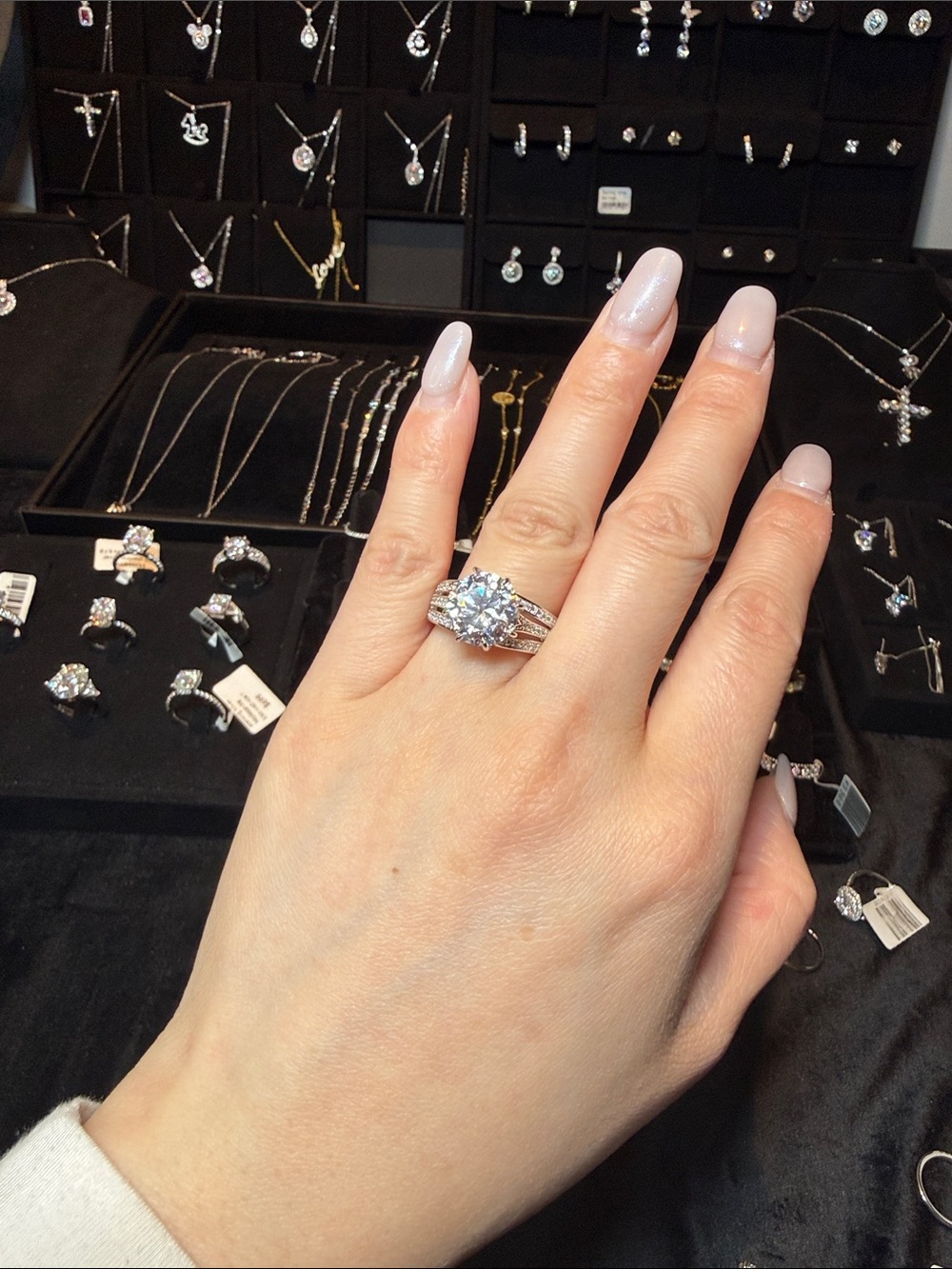 Sterling Silver Clear Moissanite Engagement Ring - White